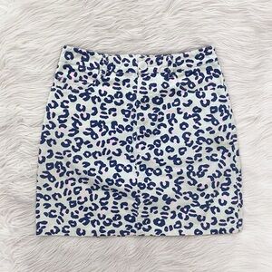 A.P.C Blue Pink Cheetah Leopard Print Cotton High Rise Denim Mini Skirt